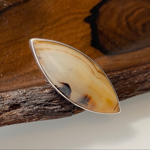 .925 Silver & Agate Stone Ring | Size 8 - Picture 4 of 15